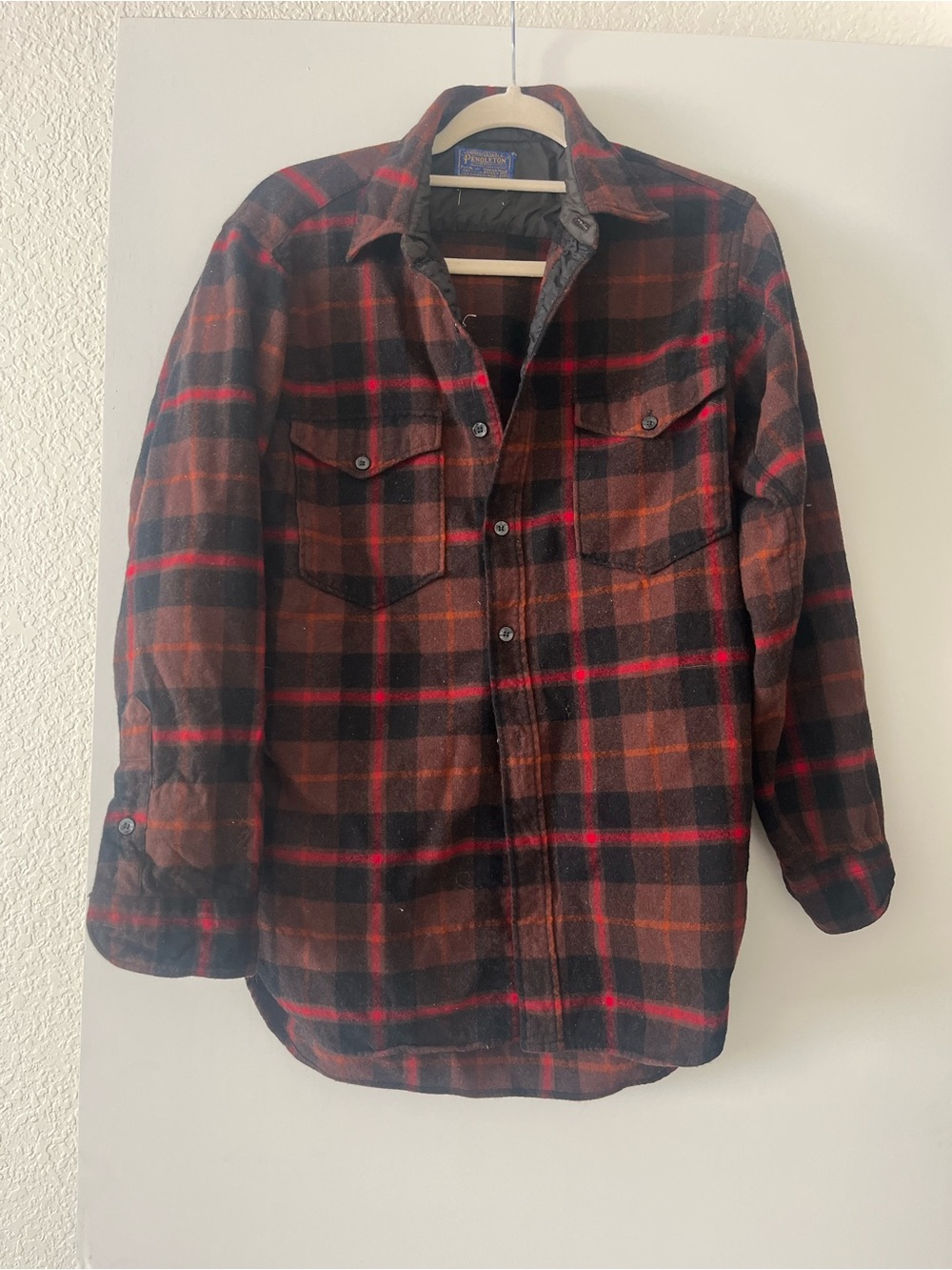 Pendleton Red & Brown Plaid Wool Shirt Jacket